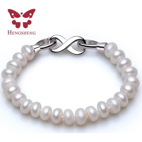 HENGSHENG Freshwater Pearl Bracelet With White Silver Clasp, 8-9mm AAAA Semiround Pearls For Mothers Day Bracelet 18cm Length