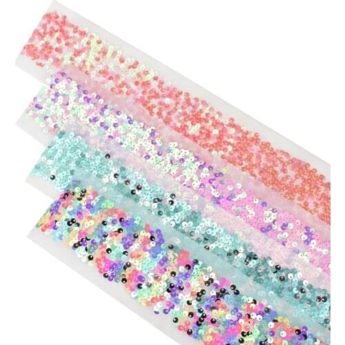 HSDRibbon 3inch 75mm Colorful Net Sequin Fabric Glitter Sequin Ribbon 16Yards/Roll