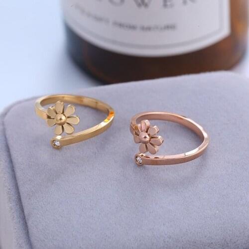 Pink Gold Color Stainless Steel Daisy Flower Joint Rings For Women Finger Jewelry, Minimalist Woman Ring Girl Gifts Accessories
