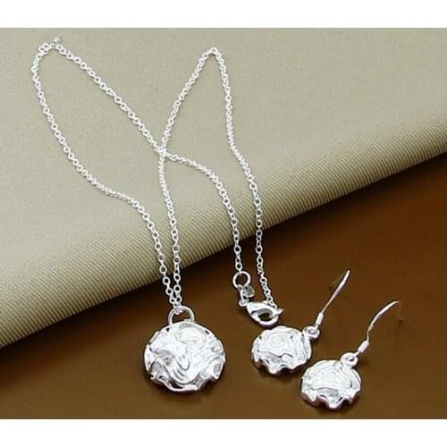 Jewelry Set Delicate 925 Sterling Silver Plant Flower Earring Necklace Set for Women Girl Valentines Day Gift