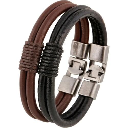 Men Bracelet Fashion Jewelry Leather Wax Rope Handmade Wrap Wristband Black Brown Friendship Winter Casual Bracelets & Bangles