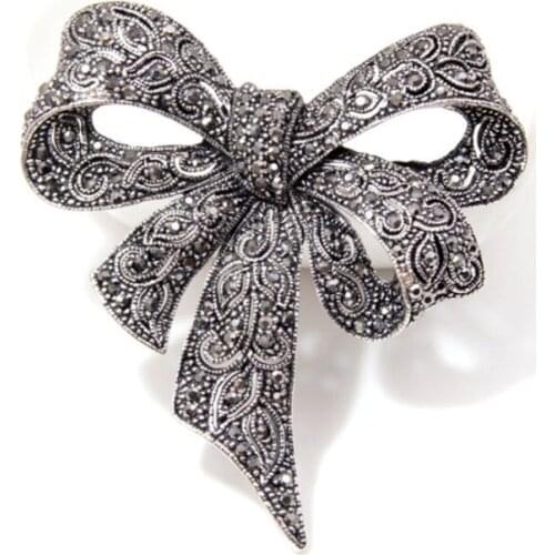 New Women Fashion Wedding Brooch Dress Pin Black Rhinestone Bow Brooch Lapel Pin gift