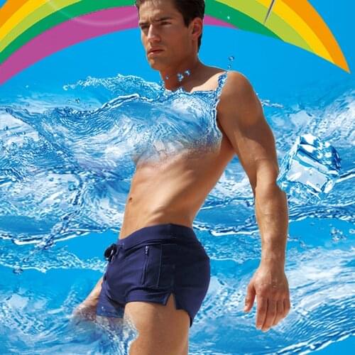 Solid Mens Swimsuits Hot Summer Cool Guy Front Pockets Swimming Wear Shorts Sports Comfortable Mens Beach Boxers Swim Trunks