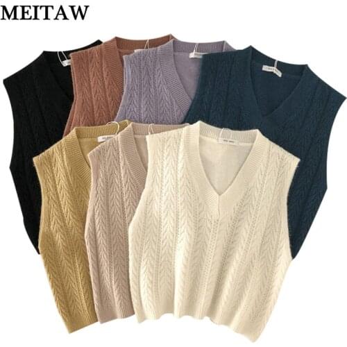 2021 Autumn Winter Sleeveless Women Sweater Vest Ladies Black White Loose Short Sweater Female Korean Jumpers