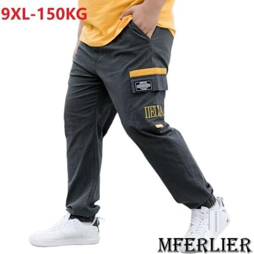 Autumn men cargo pants safari style cool plus size 7XL 8XL 9XL letter pockets skateboard high street wear pants elasticity loose