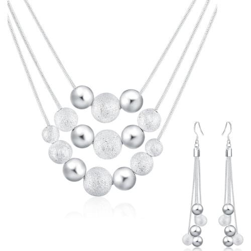 Beads Necklace Fashion Earrings Female Silver 925 Wedding Luxury Women Bridal Jewelry Sets