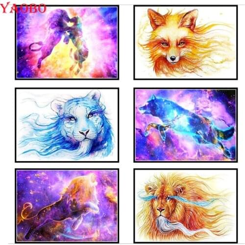 Full Square&Round Diamond embroidery Cross stitch Color animals lion wolf 5D DIY Diamond Painting Kit Diamond mosaic paint Gif