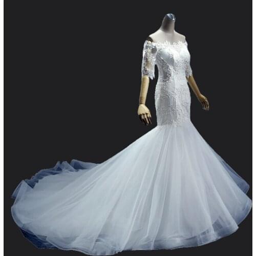 Luxury Wedding Dresses Mermaid Half Sleeve Lace Beading Pearls Sexy Long Bridal Wedding Gowns New Fashion Custom Size