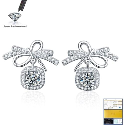 Cut 0.5ct Diamond Test Passed Moissanite Rhodium Plated 925 Silver D Color Moissanite Earrings Jewelry Girlfriend Gift
