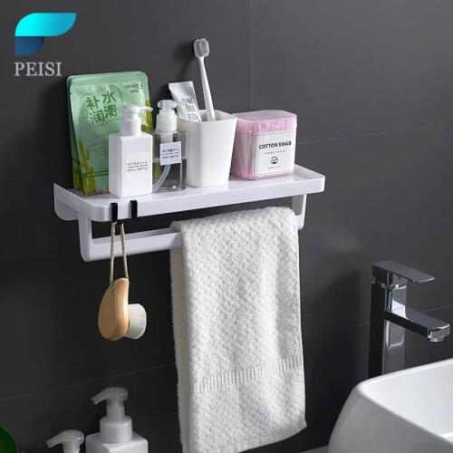 PEISI Bathroom Shelf Organizer Shower Wall Storage Rack Shampoo Towel Shelf Punch-Free Drain Rack Home Bathroom Accessories Set