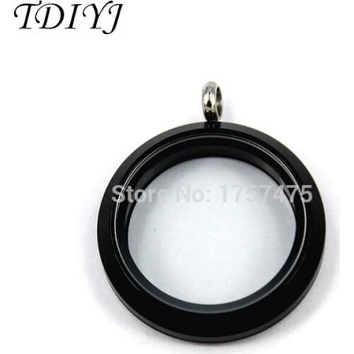 TDIYJ Hot Sale 30mm Acrylic Black Glass Screw Plain Floating Locket Pendants fit Women 5pcs/lot