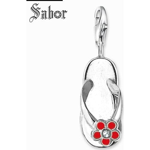 Thomas Flower Flip Flop Charm,2020 Fashion Jewelry For Women Girls,Romantic Gift Silver color plated Fit Bracelet charms