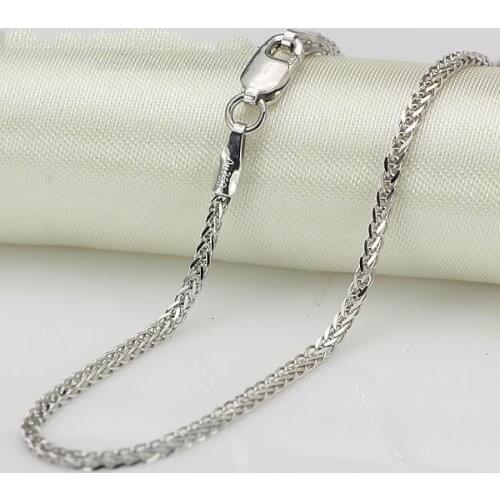 1.4mmW Thick Genuine 18K White Gold Necklace Wheat For Men and female Style Bold necklace 40/43/45/50cm 2019