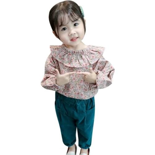 Spring Autumn Children Girl Clothes Set Cartoon Floral Printed Long Sleeve Casual Tops + Solid Color Pants Kids Girls Sets