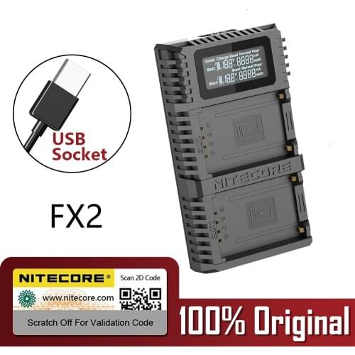 Nitecore FX2 PRO Dual Slot USB QC Charger For Fujifilm GFX50S/50R Compatiple with NP-T125 Camera batteries