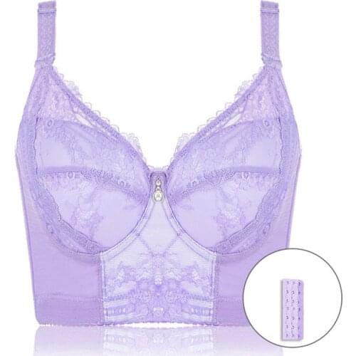 Big Size Womens Adjustable Bra Full Coverage Underwire Lace Sheer Embroidery Breathable Bra Lingerie for Woman 42~46 F G H I J