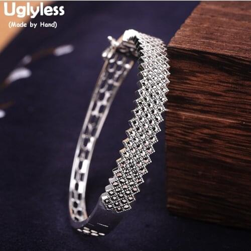 Uglyless Exotic Marcasite Vintage Bangles for Women Real 925 Silver Opening Bangle Hollow Silver Bracelets Fine Jewelry BA720