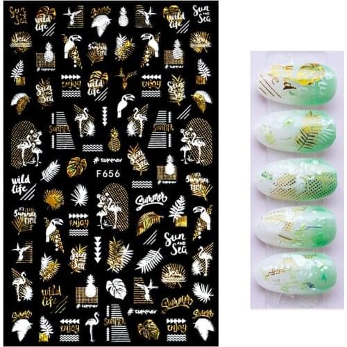 1pcs Laser Gold Leaf 3D Nail Stickers Coconut Tree Leaf Pattern Adhesive Transfer Sticker Shiny DIY Nail Decoration