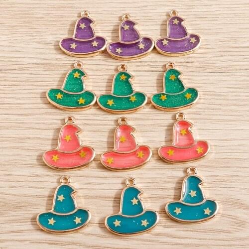 10pcs 19*20mm 4 Colors Enamel Star Magic Hat Charms for Making DIY Halloween Earrings Pendant Necklaces Keychain Jewelry Finding
