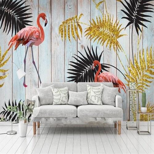 Milofi custom 3D wallpaper mural tropical golden leaves flamingo background wall decoration painting living room bedroom wallpap