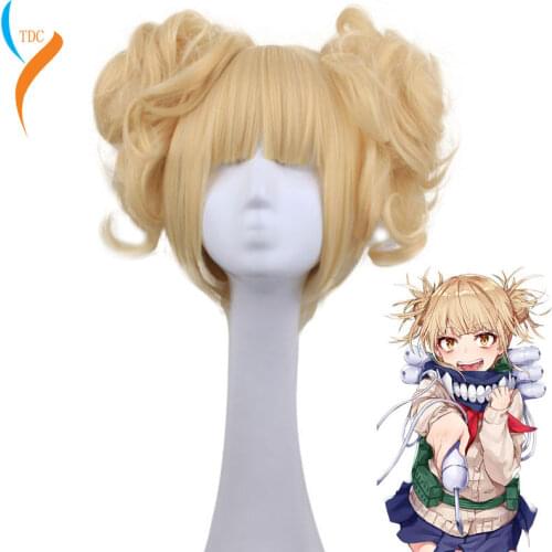 Anime My Boku no Hero Academia Akademia Himiko Toga Short Light Blonde Ponytails Heat Resistant Cosplay Costume Wig+Cap