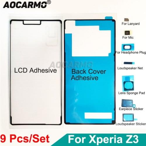 Aocarmo 9Pcs/set Ear Speaker Loudspeaker Headset Hole Jack Adhesive LCD Back Sticker Full Set For Sony Xperia Z3 D6603/33/53/83