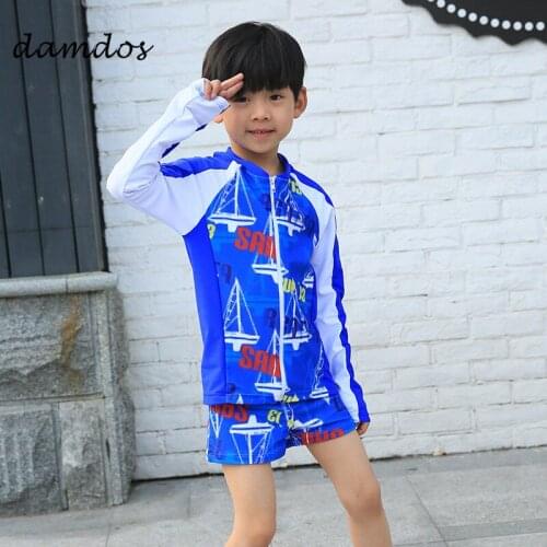 Bikini 2019 Children Swimsuit Boys Summer Clothes Long Sleeve Two-Piece Swimwear Beachdress Bodysuit Kids Boys Cover up With Cap