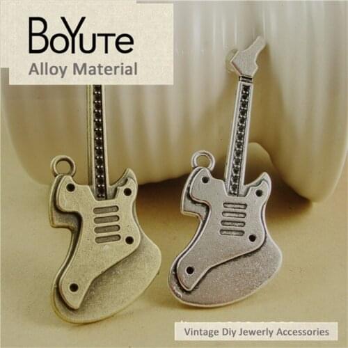 BoYuTe (10 Pieces/Lot) 74*28MM Zinc Alloy Antique Bronze Silver Guitar Pendant for Jewelry Accessories Parts fit Diy Necklace