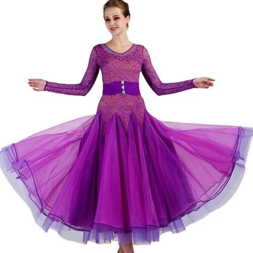 Purple Ballroom dancing dresses lace standard ballroom dance dress junior ballroom dance dresses mq090