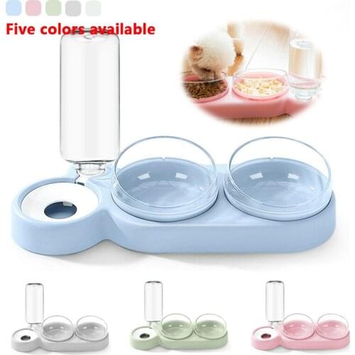 500ml Pet Dogs Cats Double Bowls With Water Fountain Bottle Automatic Food Water Feeder Container Dispenser Bebedero Perro