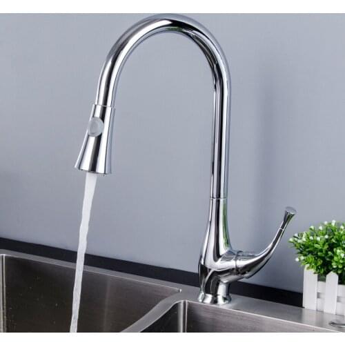 Chrome kitchen faucet single bore pull out beak kitchen sink touch mixer stream spray head cool and hot water mixer