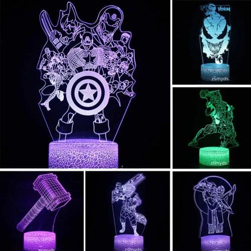 Marvel Hero Team Cool LED Night Light for Room Venom Captain America Thor Figure 3d LED Light for Room Decor Table 3d Lamp Gifts