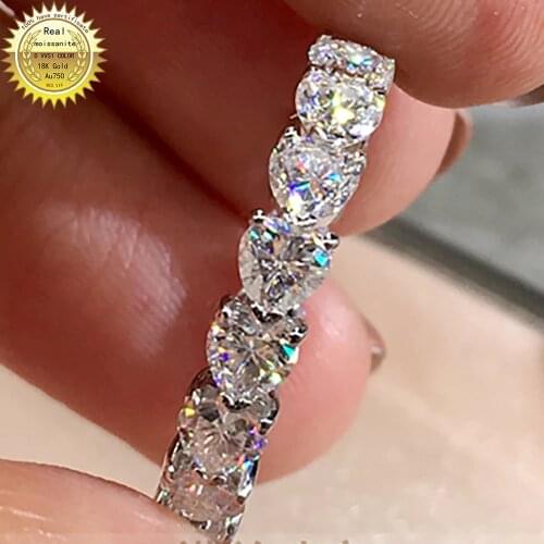 18K Au750 White Gold Women Ring DVVS Moissanite Diamonds Heart Wedding Party Engagement Anniversary Ring Present Trendy Romantic