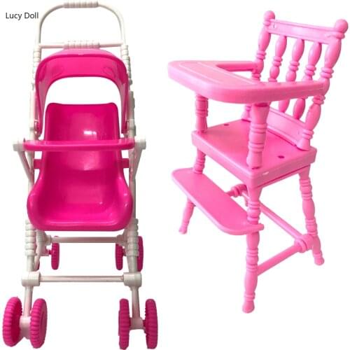NK Two Set Dll Accessories Pink Baby Stroller Baby Chair Kindergarten Toys Mini Furniture For Kelly 1:12 Doll DIY Toys 8X DZ