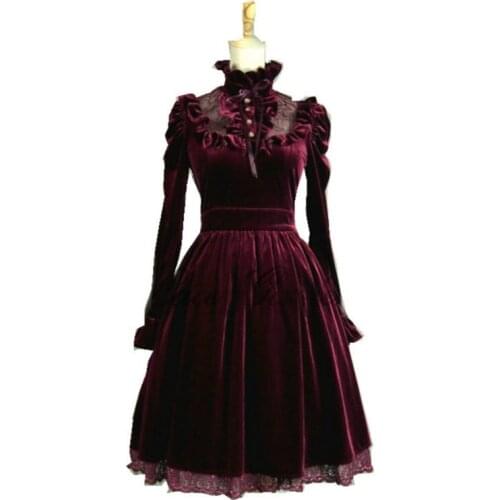 Custom made Red Long sleeves Classic Gothic Lolita Dress/ cosplay Cocktail dress Size V-906