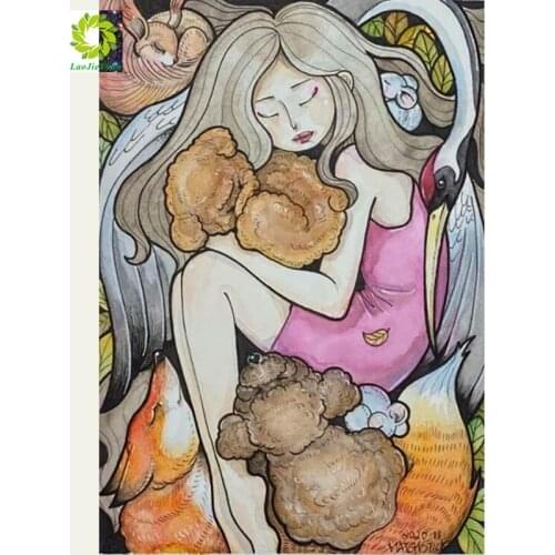 LaoJieYuan 5D Diamond Embroidery Sale Girl Diamond Painting Full Drill Square Flower Diamond Mosaic Animals Rhinestones Pictures