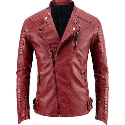 Fashion Locomotive Men Leather Jacket Vogue Solid Color Streetwear New Spring Mens Jacket Hip Hop Lapel Zipper Jacket Men