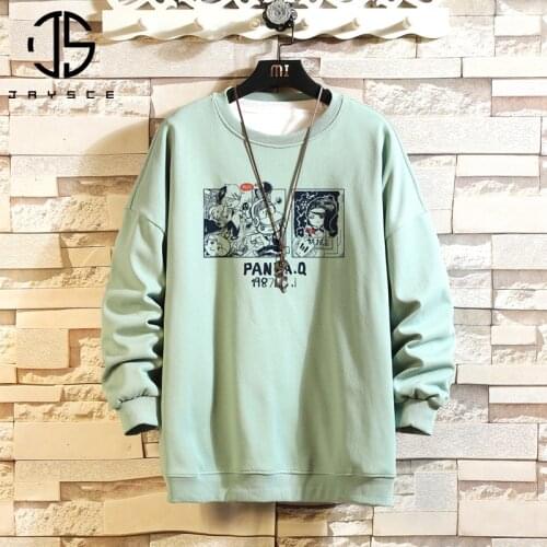 JAYSCE Mens Crewneck Sweatshirt Autumn INS Simple Style Top Oversized Sweatshirts Japanese Streetwear Hip Hop Hoodie