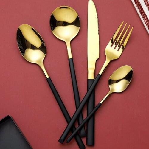 Stainless Steel Dinner Black Gold Dinnerware Set Knife Fork Coffee Spoon Cutlery Set Dishwasher Kitchen Tableware Silverware Set
