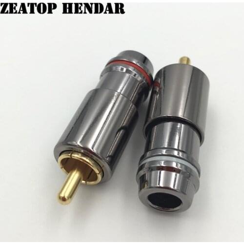 2Pcs New Copper RCA Male Jack No Solder Type Free Welding Gold Plated RCA Plug Conector