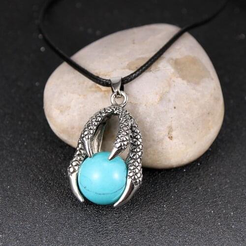 Punk Vintage Men Retro Dragon Claw Natural Turquoises Tiger Eye Stone Pendant Necklace For Men Women Vintage Gothic Jewelry