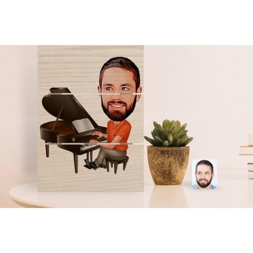 Personalized Men 'S Piyanist Caricature Of Authentic Desktop Wood Pallet Çerçeve-1