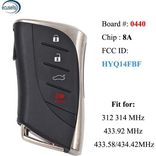 Borad 0440 Keyless Smart Remote Key Fit For Lexus LS500h ES350 2018 2019 314/433/433.92MHz 8A Chip HYQ14FBF