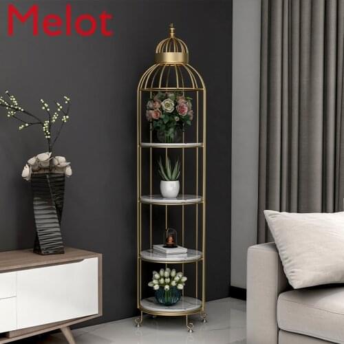 European-Style Iron Birdcage Storage Rack Flower Stand Balcony Simple Living Room Interior Green Radish Floor Multi-Layer Marble