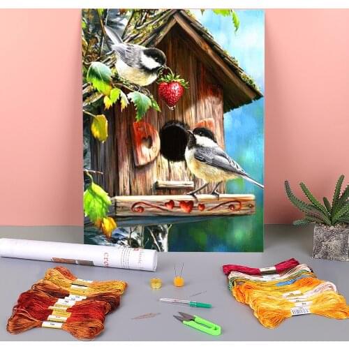 Animal Bird Printed Fabric 11CT Cross Stitch DIY Embroidery Complete Kit DMC Threads Sewing Painting Craft Package