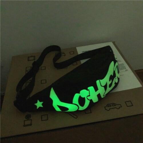 Street Trend Waist Pack Unisex Hip Banana Bag Reflective Letters Black Crossbody Bags Travel Chest Bag Men Belt Fanny Pack