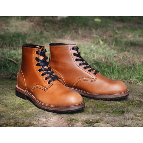 Vintage Handmade Durable Goodyear Welted cow Leather Motorcycle Tooling Boots Paratroopers Short Boots Mens Shoes
