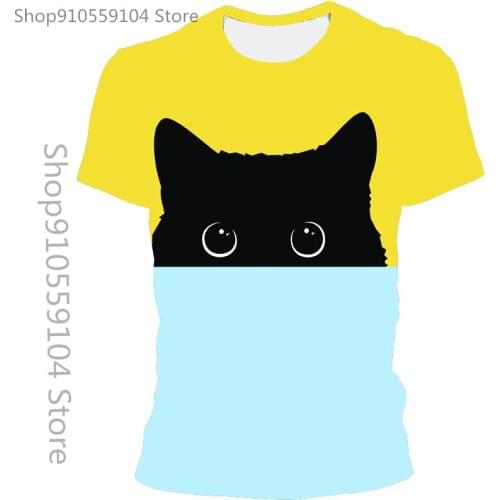 2021 New Cartoon Cat Harajuku T-Shirt Female 3D Cat Print Casual T-Shirt Summer Short Sleeve Round Neck Cheap Clothes China Top