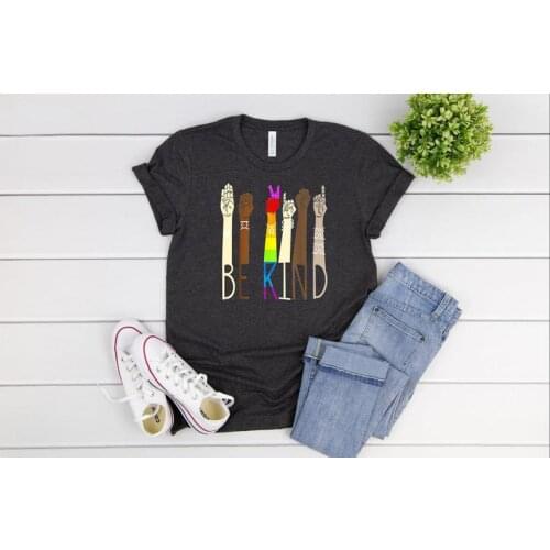 Be Kind Sign Language Rainbow Kindness Shirt 100% Cotton goth O Neck Female Clothing Plus Size Casual Shirts Streetwear Unisex