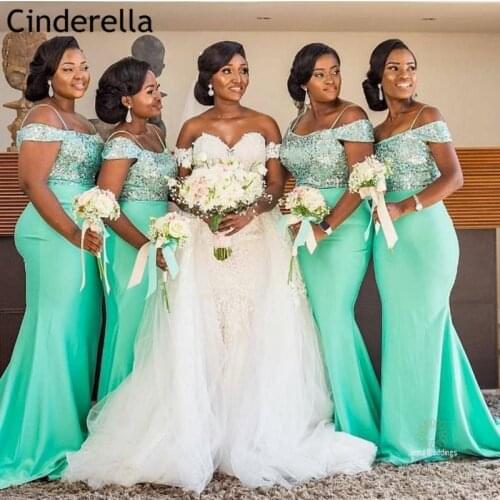 Bridesmaid Dresses Sexy Spaghetti Straps Satin Mermaid Sequins Bridesmaid Dresses With Zipper Back Wedding Party Dresses